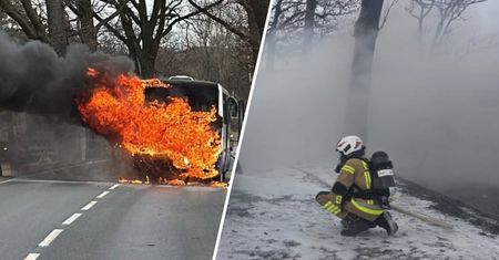 Dramatyczne sceny koło Kamiennej Góry. Autobus stanął w płomieniach