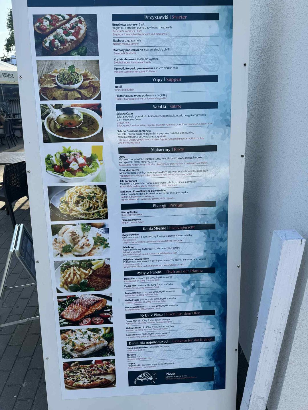 Menu restauracji na zewnątrz nie ma cen
