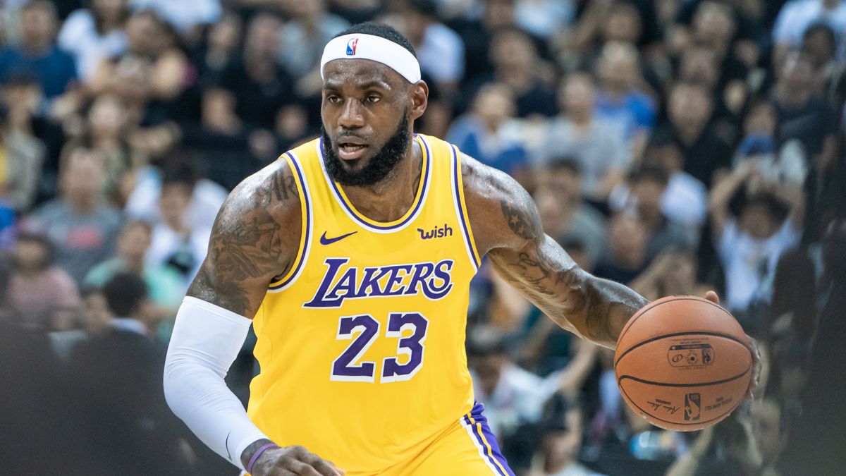 SHENZHEN, CHINA - OCTOBER 12: LeBorn James of Los Angeles Lakers in action at Shenzhen Universiade Center on October 12, 2019 in Shenzhen, China. NOTE TO USER: User expressly acknowledges and agrees that, by downloading and/or using this photograph, user is consenting to the terms and conditions of the Getty Images License Agreement. (Photo by Ivan Shum - Clicks Images/Getty Images)