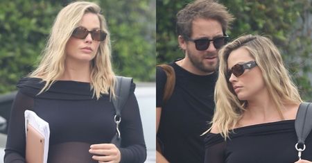 Margot Robbie eksponuje ciążowy brzuszek w prześwitującej bluzce