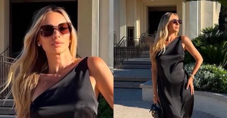 Ciężarna Izabela Janachowska wygina się w satynowej sukni opinającej brzuszek (FOTO)