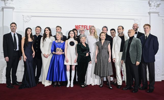 "The Crown" Finale Celebration - VIP ArrivalsLONDON, ENGLAND - DECEMBER 05: (L-R) James Murray, Beau Gadsdon, Dominic West, Meg Bellamy, Ed McVey, Marcia Warren, Claudia Harrison, Madeleine Arthur, Jonathan Pryce, Imelda Staunton, Elizabeth Debicki, Lesley Manville, Bertie Carvel, Olivia Williams, Khalid Abdalla, Salim Daw, Sebastian Blunt and Luther Ford attend "The Crown" Finale Celebration at The Royal Festival Hall on December 05, 2023 in London, England. (Photo by Gareth Cattermole/Getty Images)Gareth Cattermole