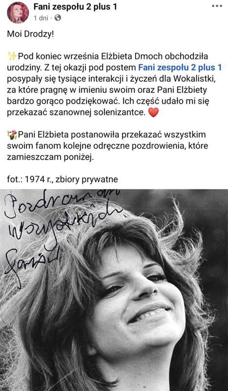 Elżbieta Dmoch pozdrowiła fanów