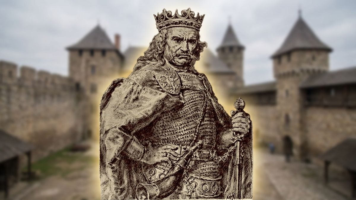 W środku (Władysław Łokietek), w tle - ilustracja poglądowa