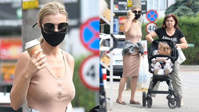 Joanna Krupa na spacerze z mamą i córką