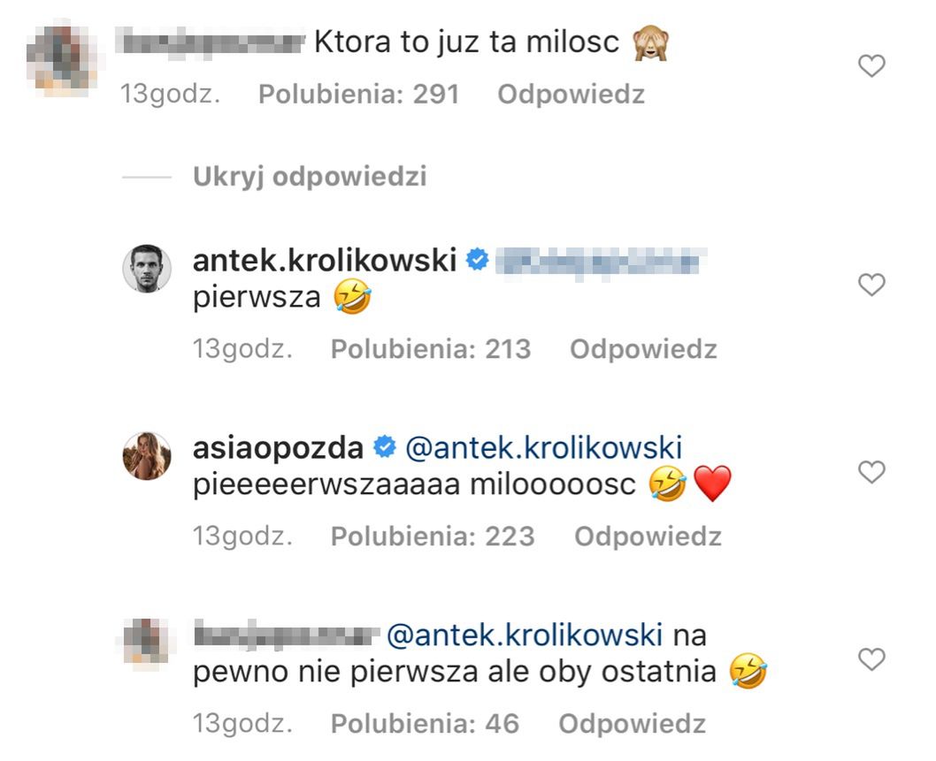 Komentarze pod postem Antka Królikowskiego na Instagramie