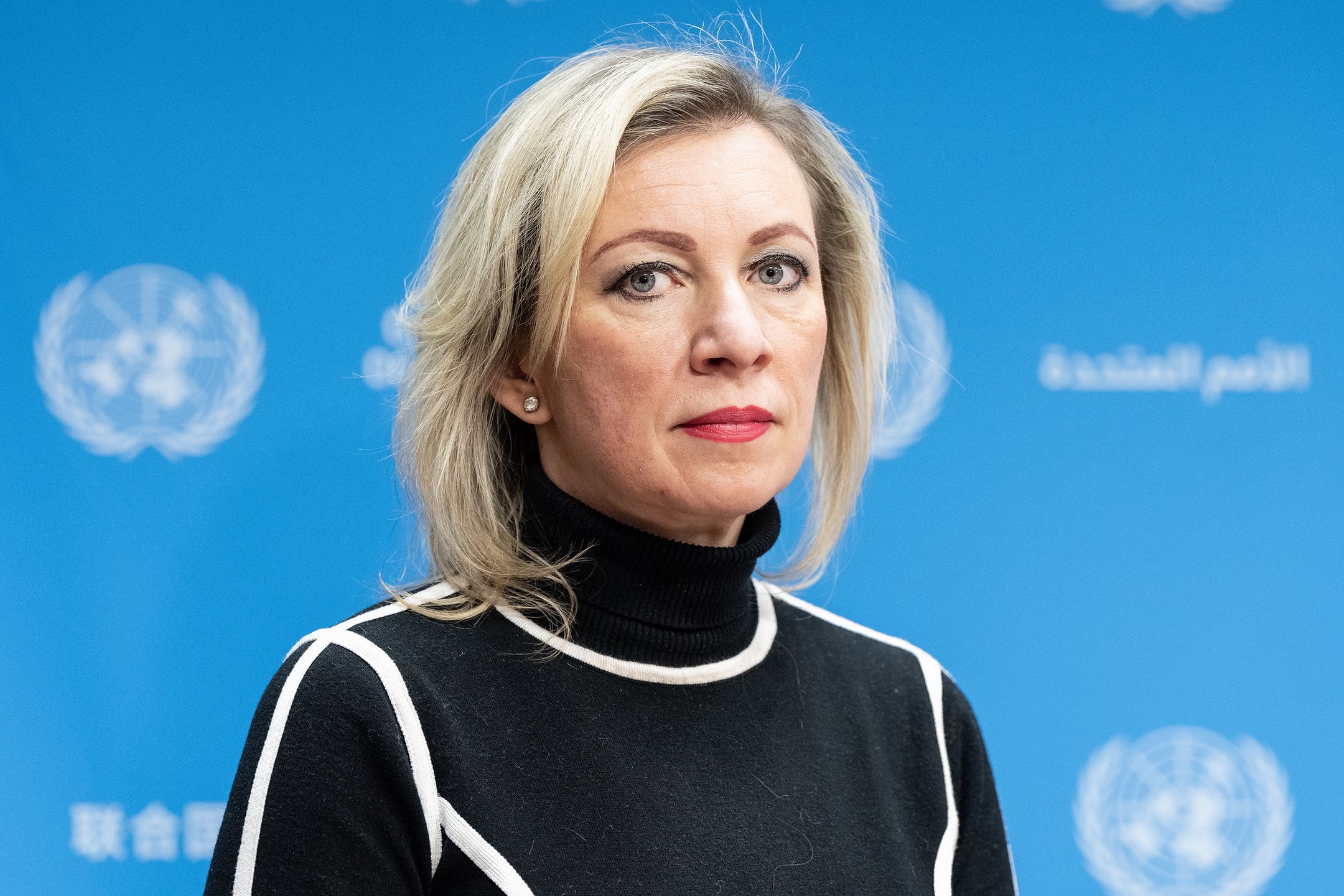 NEW YORK, UNITED STATES - 2024/01/24: Spokeswoman, Director of the Information and Press Department Maria Zakharova attends the press briefing of Minister for Foreign Affairs of Russian Federation Sergey Lavrov at UN Headquarters. (Photo by Lev Radin/Pacific Press/LightRocket via Getty Images)