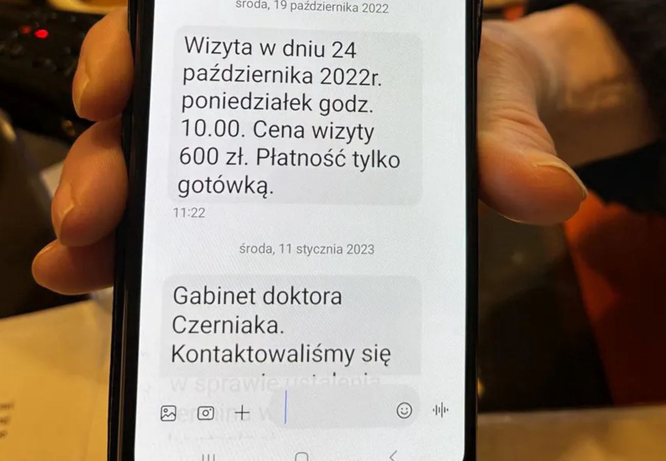 SMS z gabinetu Czerniaka, który otrzymała pani Beata