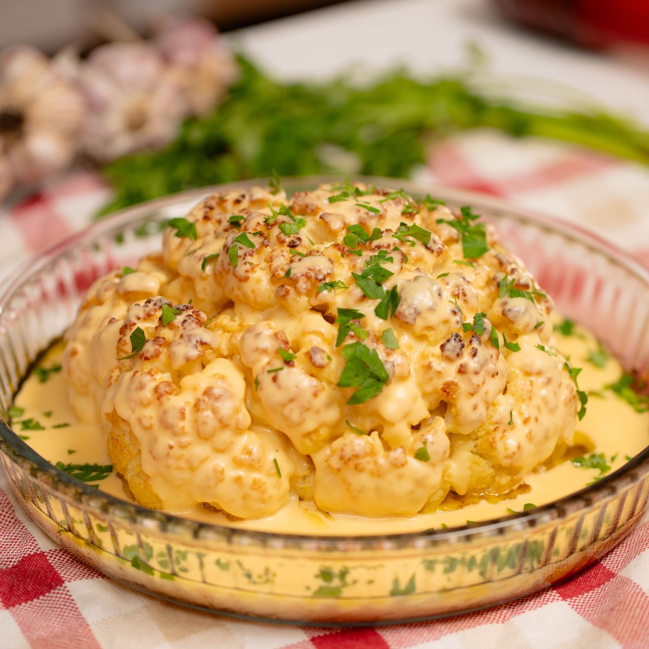 Roasted cauliflower in cheese sauce