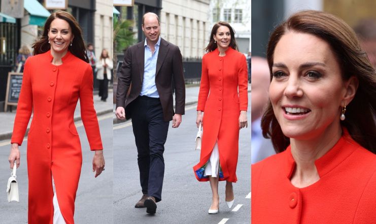 Kate Middleton w czerwonym płaszczu emanuje elegancją podczas wypadu z Williamem na miasto. Ikona stylu? (ZDJĘCIA)