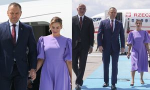 Karol i Marta Nawroccy wylądowali w Turcji. Pierwsza dama postawiła na lawendową kreację (ZDJĘCIA)
