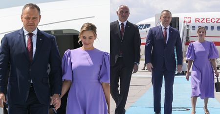 Karol i Marta Nawroccy wylądowali w Turcji. Pierwsza dama postawiła na lawendową kreację (ZDJĘCIA)