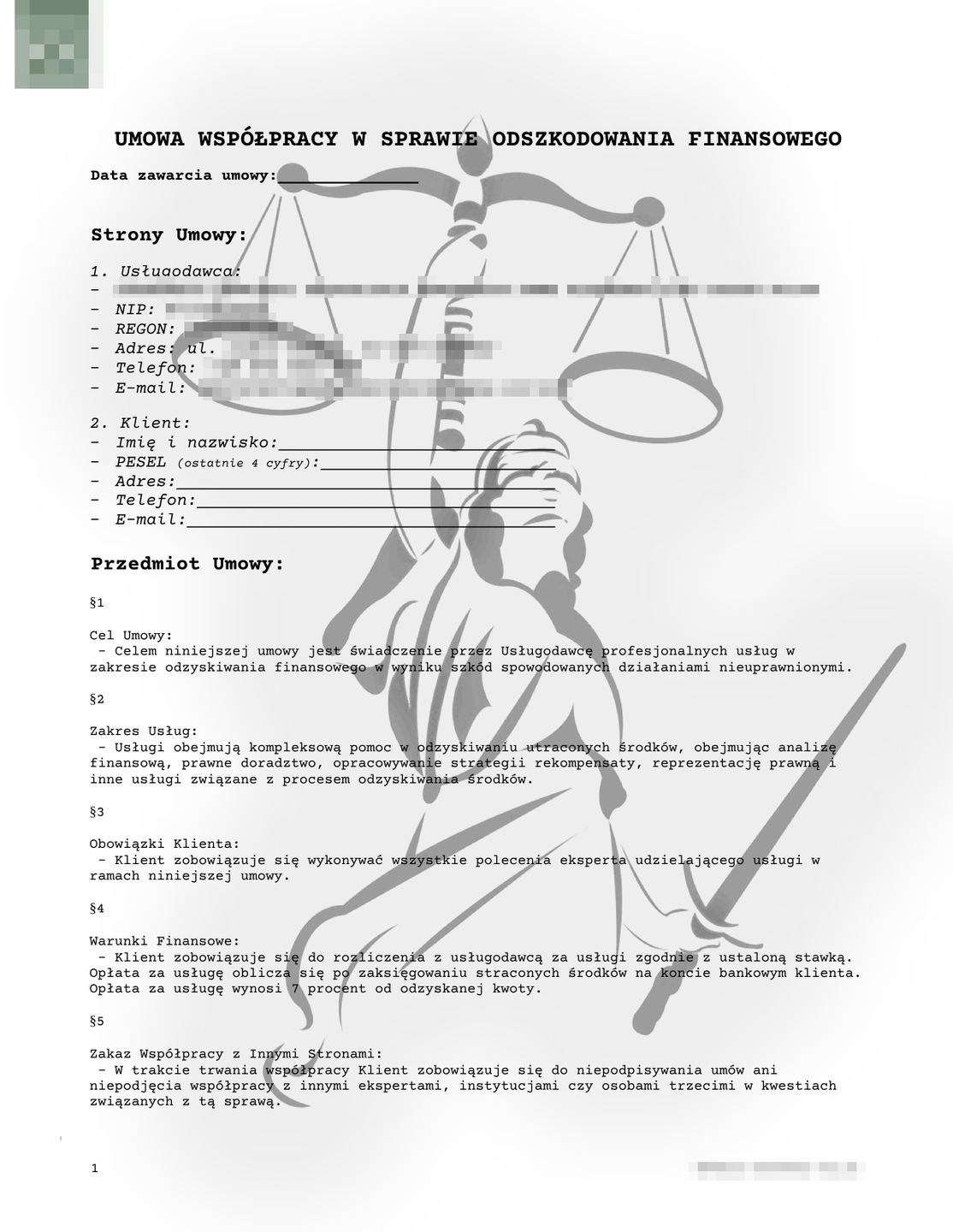 Umowa przesłana przez rzekomą kancelarię