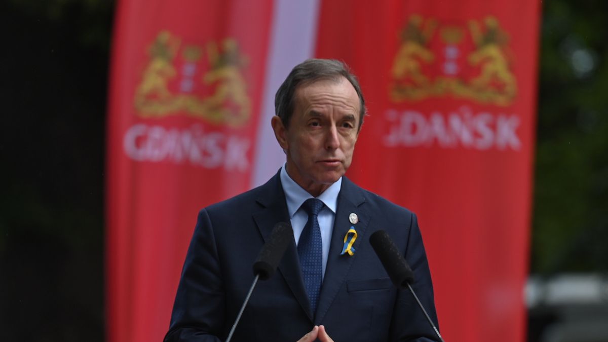 Tomasz Grodzki, the Mareshal of the Senate of the Republic of Poland,  addresses participants during a commemorative event outside the Monument to the Defenders of the Polish Post Office. 
The Defence of the Polish Post Office in Gdansk was one of the first acts of WW2 in Europe. 56 members of the Polish personnel defended the building for over 15 hours against assaults by over 180 SS Danzig Home Defence, local SA formations and special units of Danzig police.
On Thursday, September 1st, 2022, in Gdansk, Pomeranian Voivodeship, Poland. (Photo by Artur Widak/NurPhoto via Getty Images)