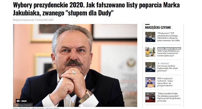 „Gazeta Wyborcza” nie musi przepraszać Marka Jakubiaka za tekst Wojciecha Czuchnowskiego o fałszowaniu list poparcia