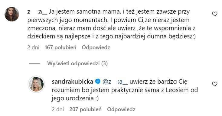 Wpis Sandry Kubickiej na Instagramie