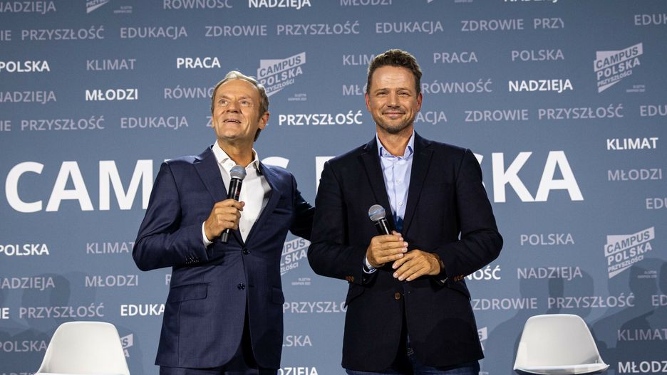 Campus Polska Przysz?o?ci27.08.2021 Olsztyn Campus Polska Przyszlosci  fot. Jacek Dominski/REPORTER
n/z: Donald Tusk, Rafal TrzaskowskiJacek Dominski/REPORTER