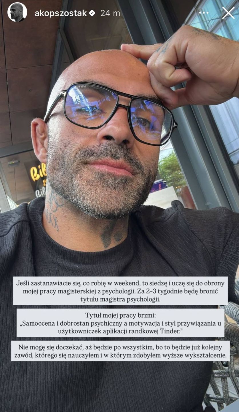 Wpis Akopa Szostaka na Instagramie
