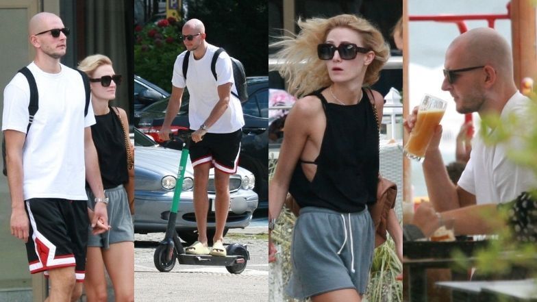 Bartosz Kurek w towarzystwie żony mknie hulajnogą po Sopocie i raczy się zimnym trunkiem