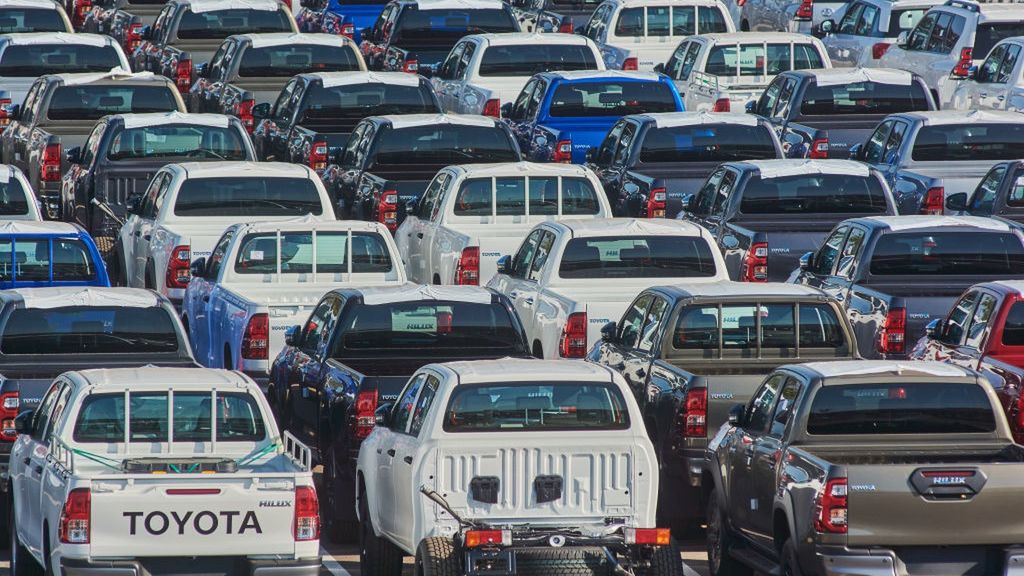 Toyota Motor Corp. Resumes Automobile Production Following Floods
Lines of new Hilux automobiles in a parking lot ahead of distribution at the Toyota Motor Corp. manufacturing plant in Durban, South Africa, on Tuesday, Aug. 16, 2022. Floods earlier in the year caused extensive damage to the Toyota plant, one of the country's biggest car manufacturers. Photographer: Waldo Swiegers/Bloomberg via Getty Images
Bloomberg
automobile, autos, vehicle, manufacture, jobs, south african, auto, cars, automotive, fabrication, work, automobiles, vehicles, employment, african, industries, automotive industry, labor, labour, emea, business news