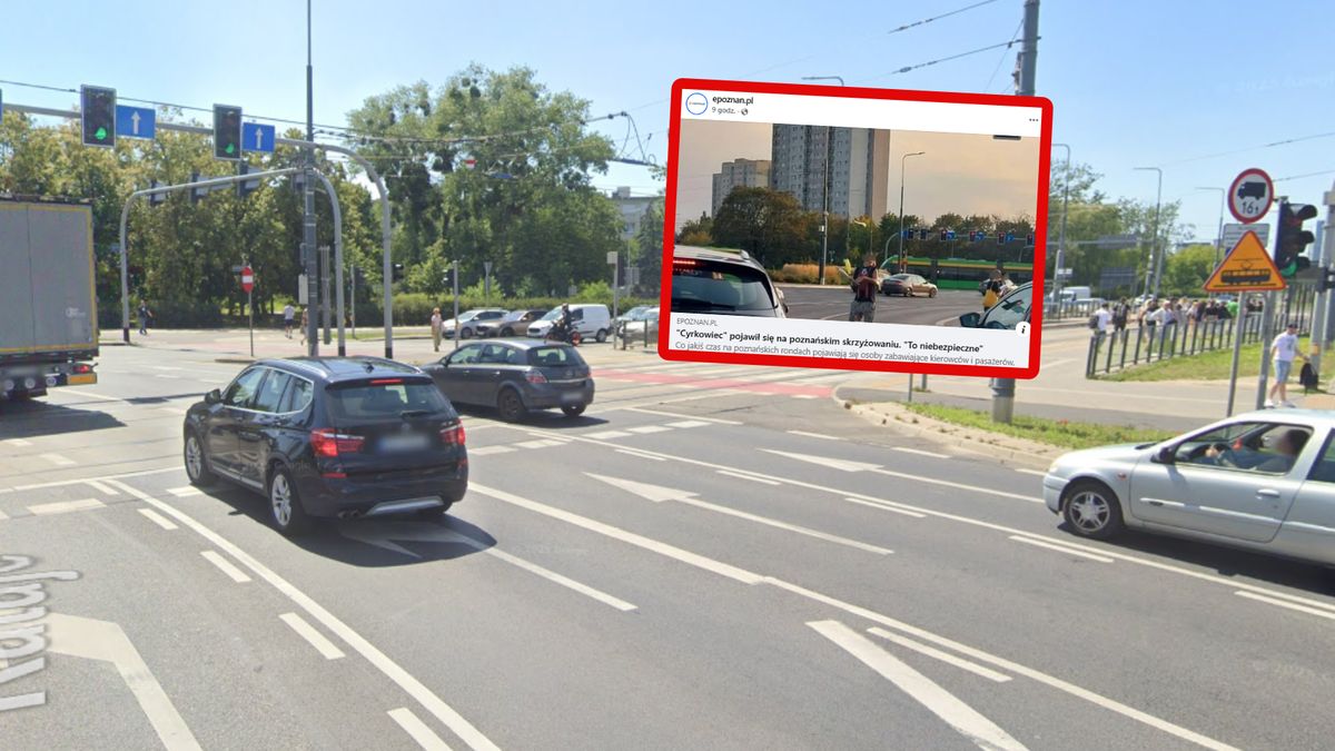 "Cyrkowiec" na skrzyżowaniu w Poznaniu.