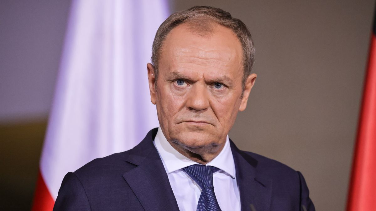 BERLIN, GERMANY - FEBRUARY 12: Polish Prime Minister Donald Tusk during a joint press conference with German Chancellor Olaf Scholz and (not pictured) at the Chancellery on February 12, 2024 in Berlin, Germany. This is Tusk's first trip to Germany since becoming Poland's prime minister following Polish elections last last year. (Photo by Omer Messinger/Getty Images)