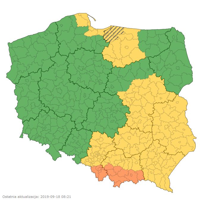 IMGW ostrzega przed silnym wiatrem w środę, 18 września 