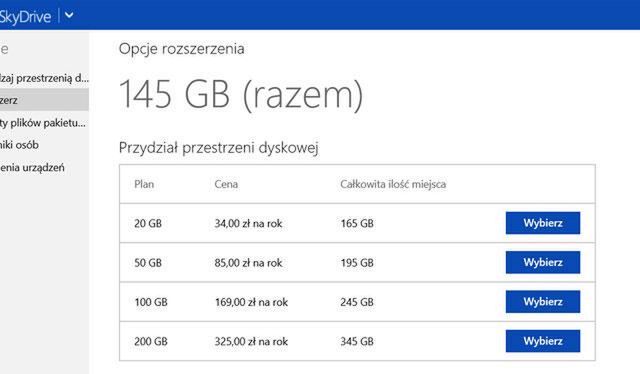 SkyDrive z 200 GB miejsca na dane