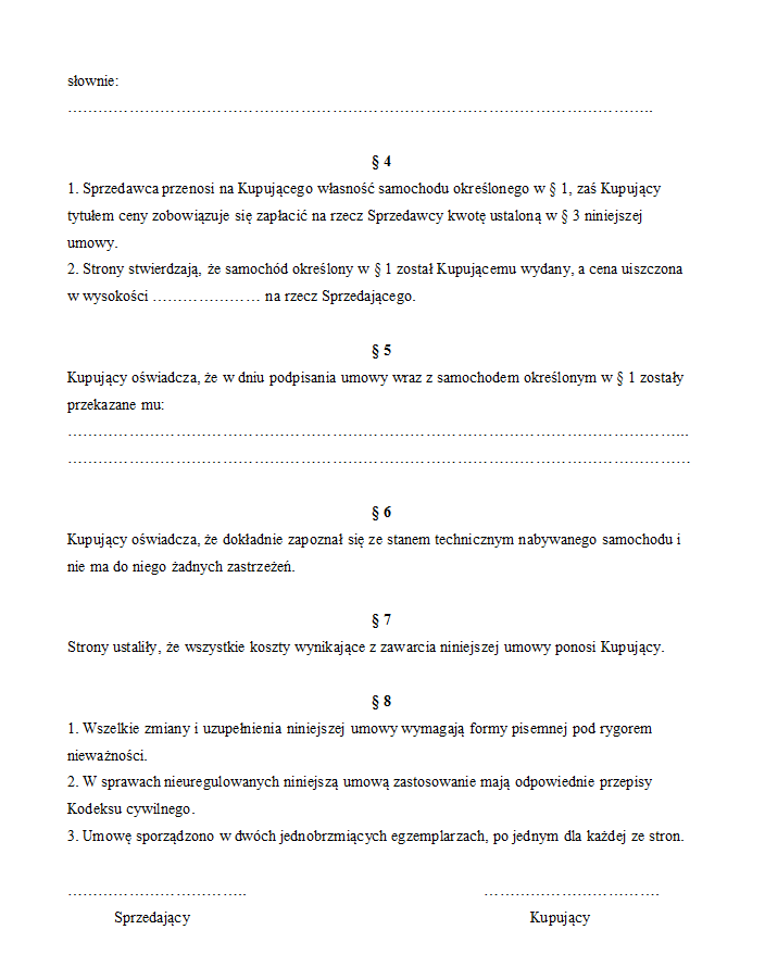 Umowa kupna-sprzedaży samochodu, strona 2 