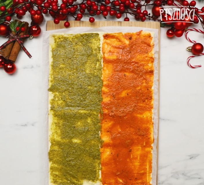 Choinka z ciasta francuskiego z pesto- Pyszności