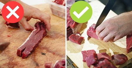 Większość osób nie ma pojęcia jak pokroić mięso. Potem wychodzi suche jak wiór i bez smaku