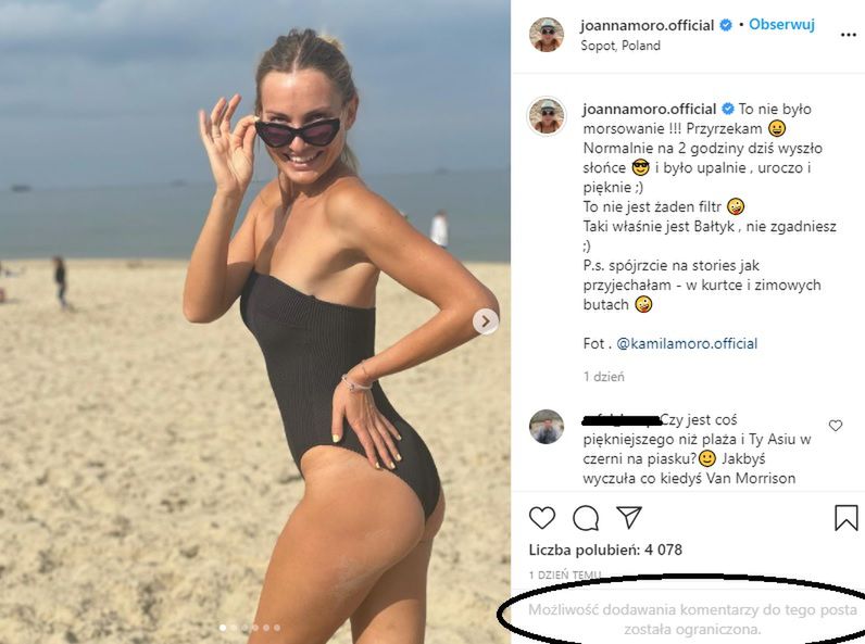 Joanna Moro ograniczyła komentarze na Instagramie po występie w Sopocie