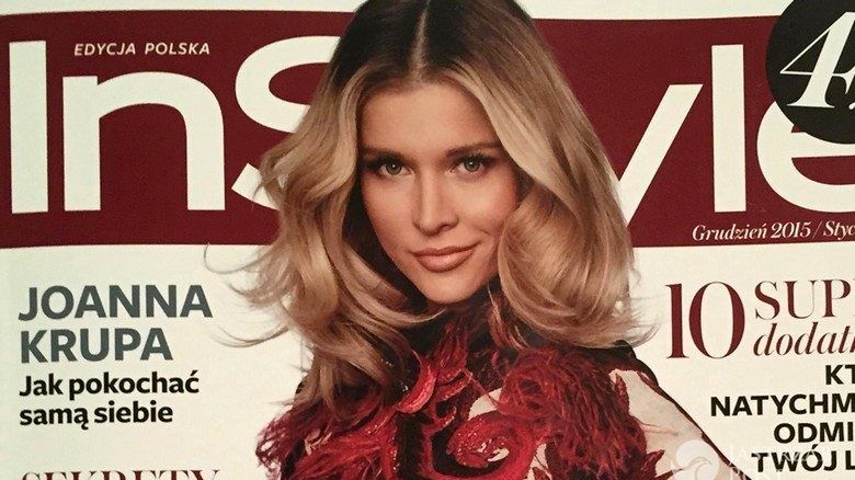 Joanna Krupa w InStyle. Na okładce w sukience Just Cavalli (grudzień 2015/styczeń 2016)