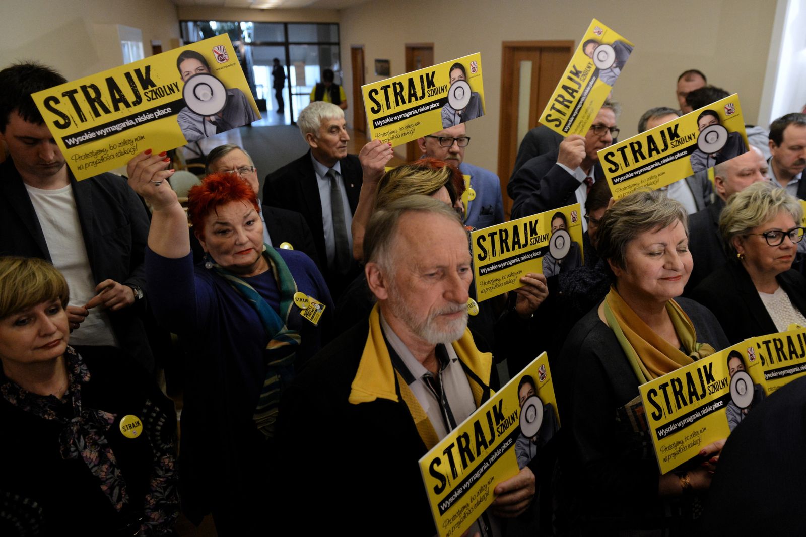 Warszawa, 04.03.2019. Uczestnicy konferencji prasowej "Strajk" w siedzibie ZNP.