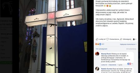 Ksiądz święcił koszyczki, a kobiety porównał do terrorystek. Na krzyżu powiesił karabin