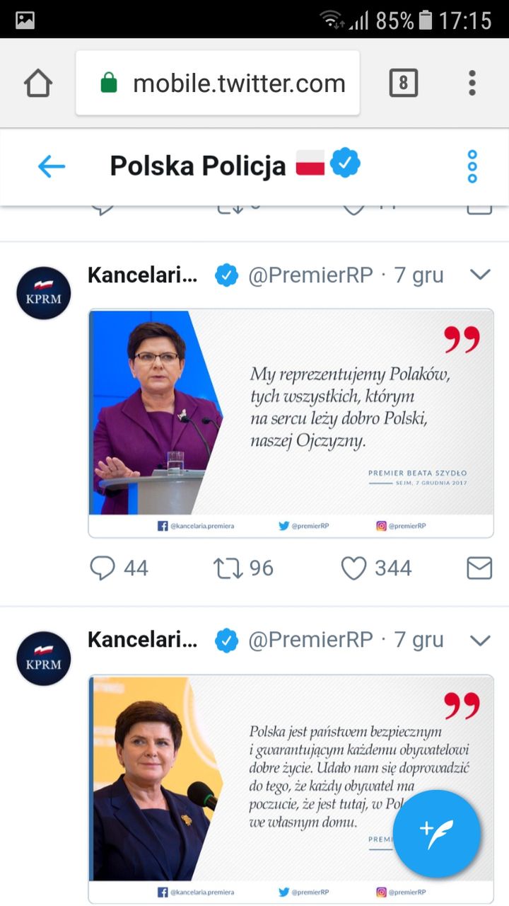 Beata Szydło na Twitterze policji 