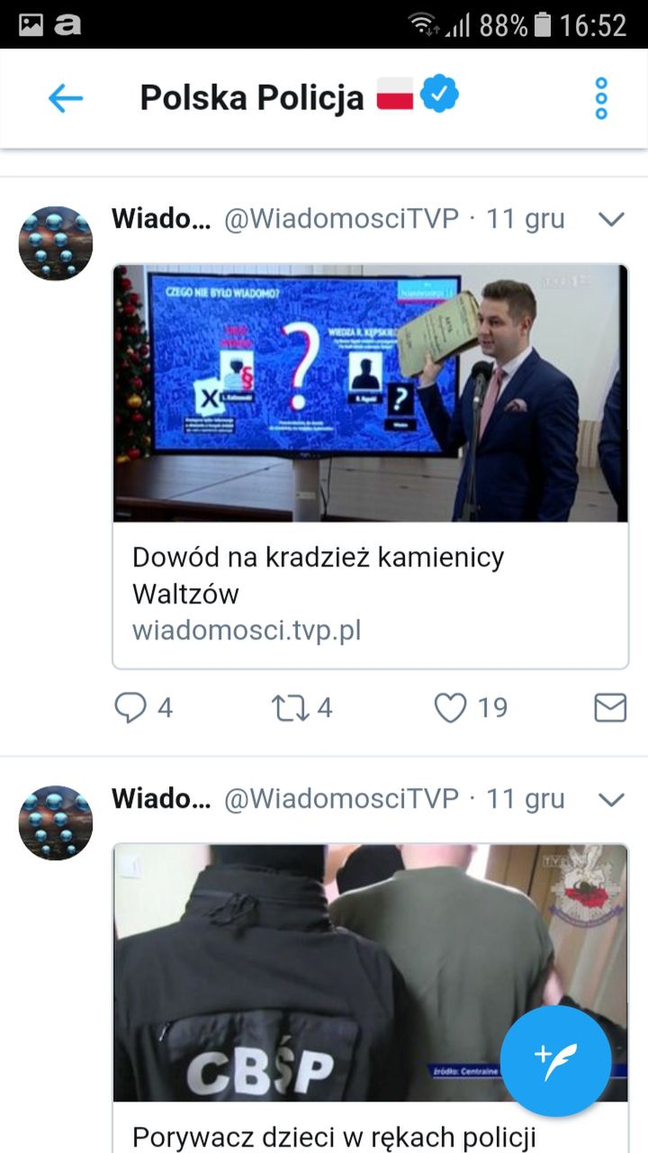 Materiał "Wiadomości" promowany przez policję 