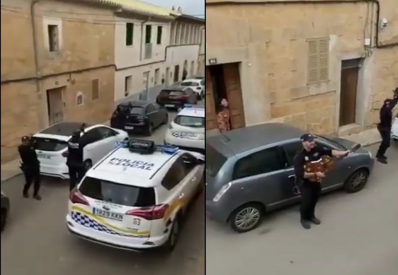Hiszpańska policja dostarcza ludziom rozrywki w czasie kwarantanny