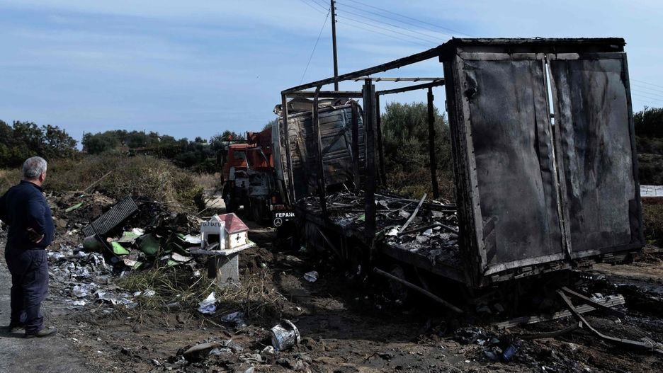 Miejsce wypadku w Grecji, w którym spłonęło 11 osób