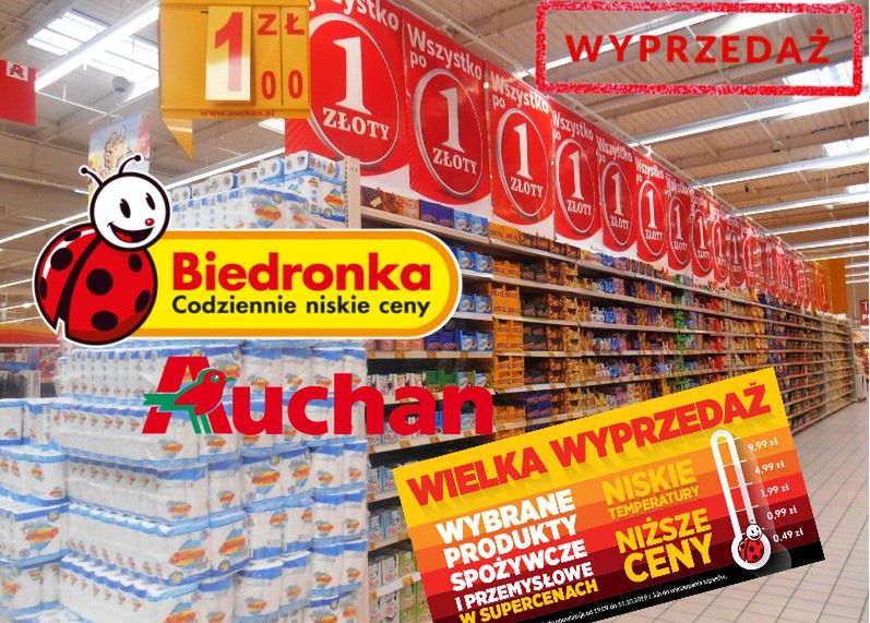 Promocje w marketach. W Auchan produkty za 1 zł, w Biedronce za 0,49 zł. Wojna na niskie ceny.