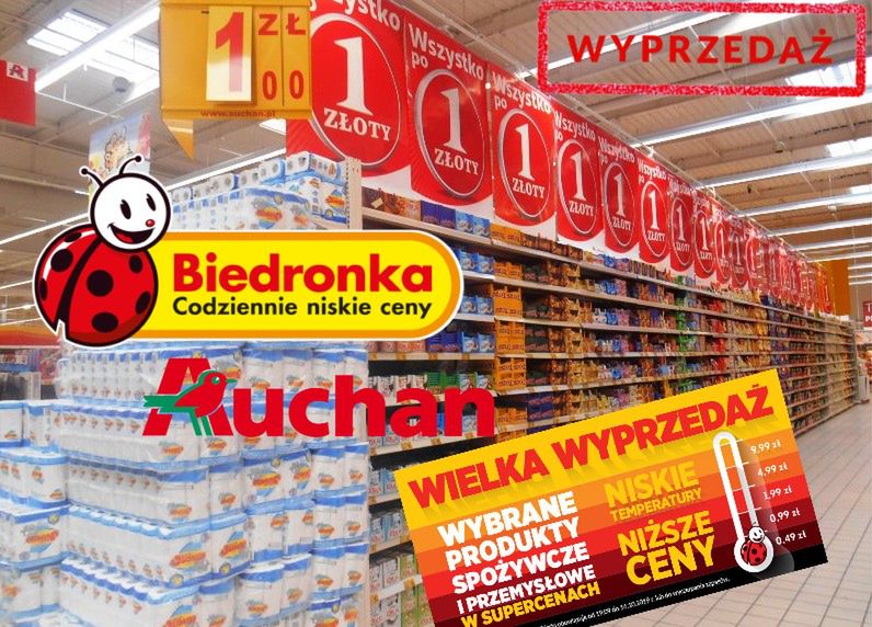 Promocje w marketach. W Auchan produkty za 1 zł, w Biedronce za 0,49 zł. Wojna na niskie ceny.