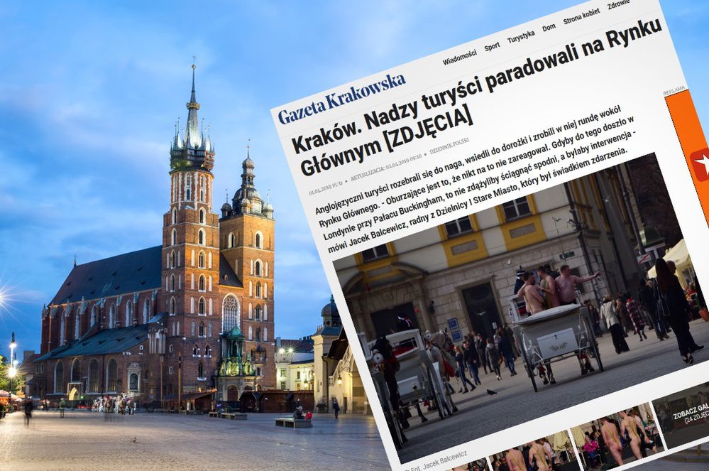 Goło i wesoło. Tak się bawili turyści na krakowskim rynku