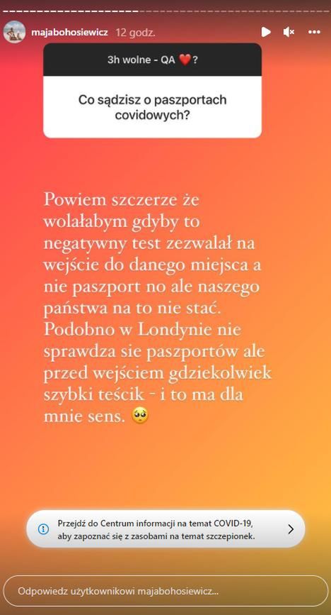 Maja Bohosiewicz o paszportach covidowych