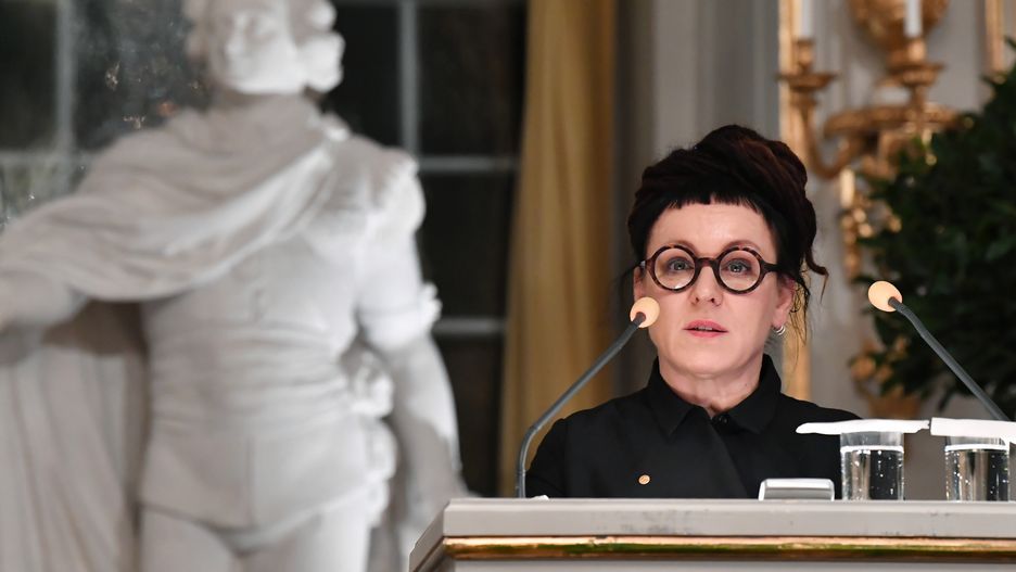 Olga Tokarczuk podczas noblowskiego wykładu