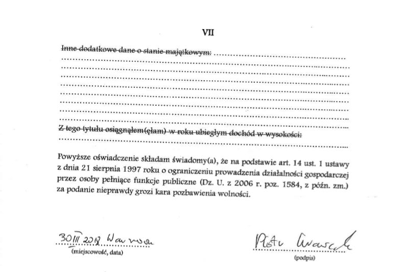 Fragment oświadczenia majątkowego 