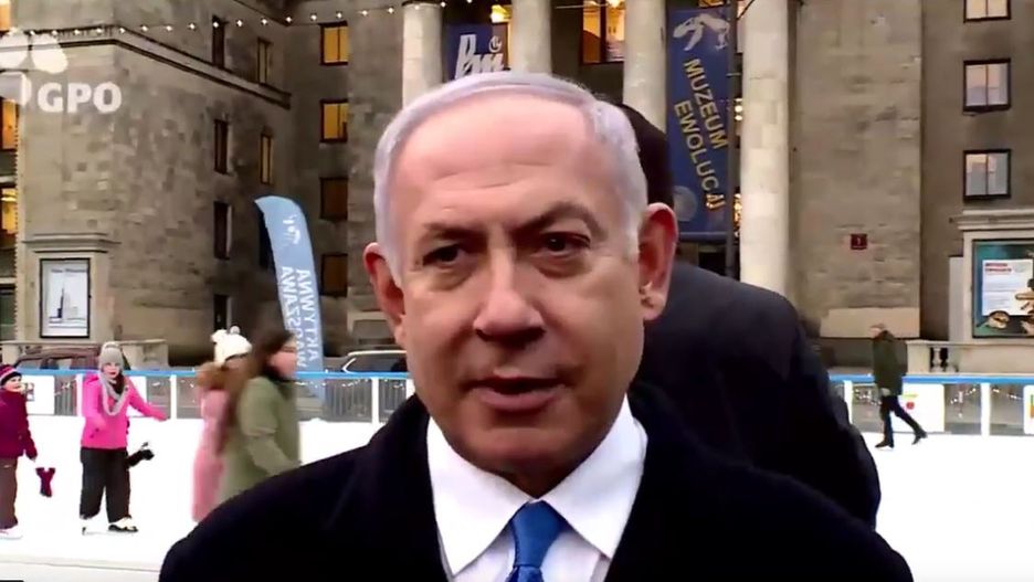 Premier Izraela Benjamin Netanjahu w Warszawie (screen z nagrania)