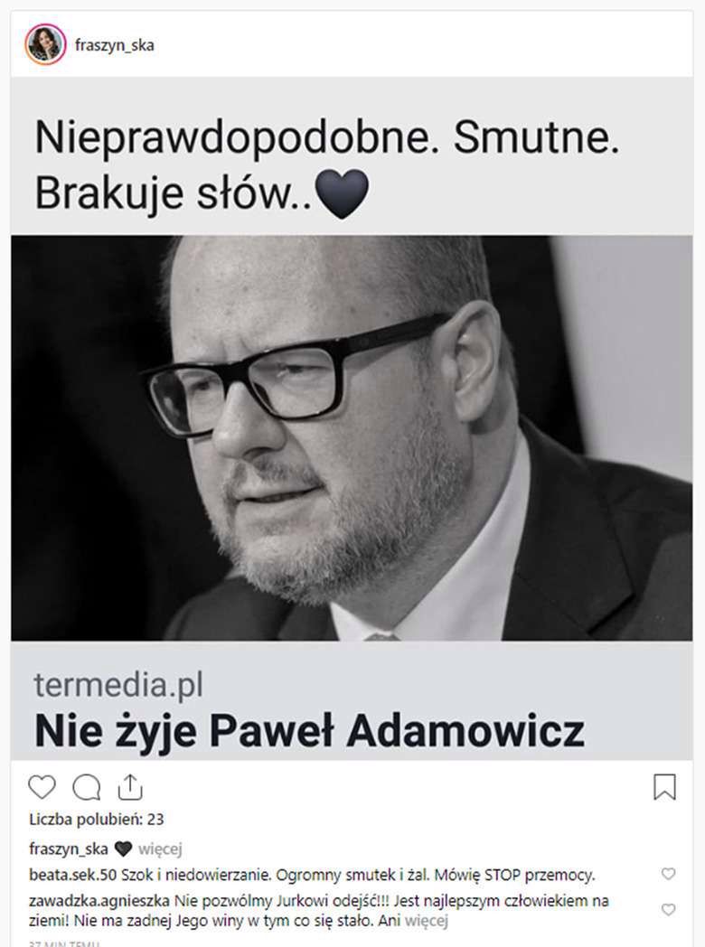 Jolanta Fraszyńska żegna Pawła Adamowicza