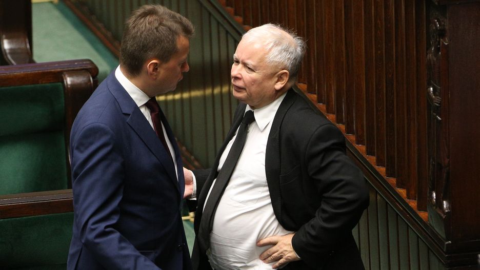 Prezes PiS Jarosław Kaczyński i minister spraw wewnętrznych Mariusz Błaszczak.