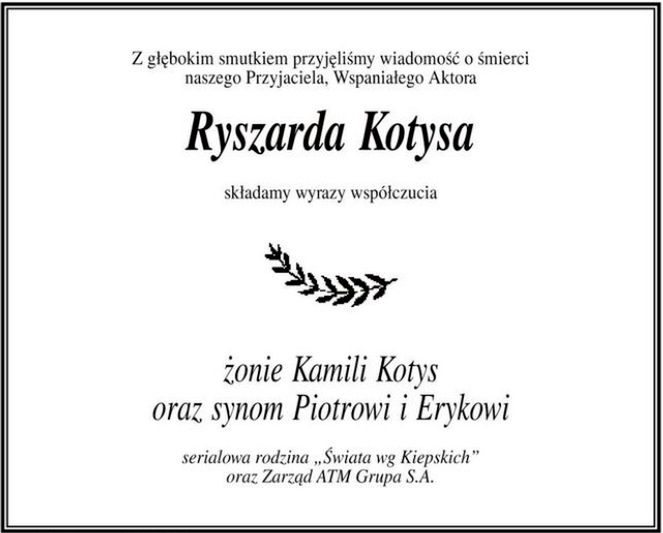 Nekrolog umieszczony w Gazecie Wyborczej