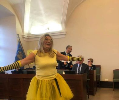 Nietypowy strój radnej na sesji rady miasta Poznań. Przebrała się za pszczołę
